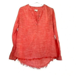 Caslon lightweight spring summer cotton raw hem henley popover coral top Medium